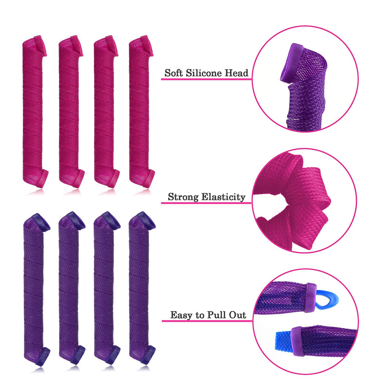 42pcs No Heat Hair Curlers Heatless Spiral Curlers with 2 Sets Styling Hooks 22inch/55cm Magic Hair Rollers No Heat Damage DIY Styling Kit for Women Kids Long Medium Hair Pink