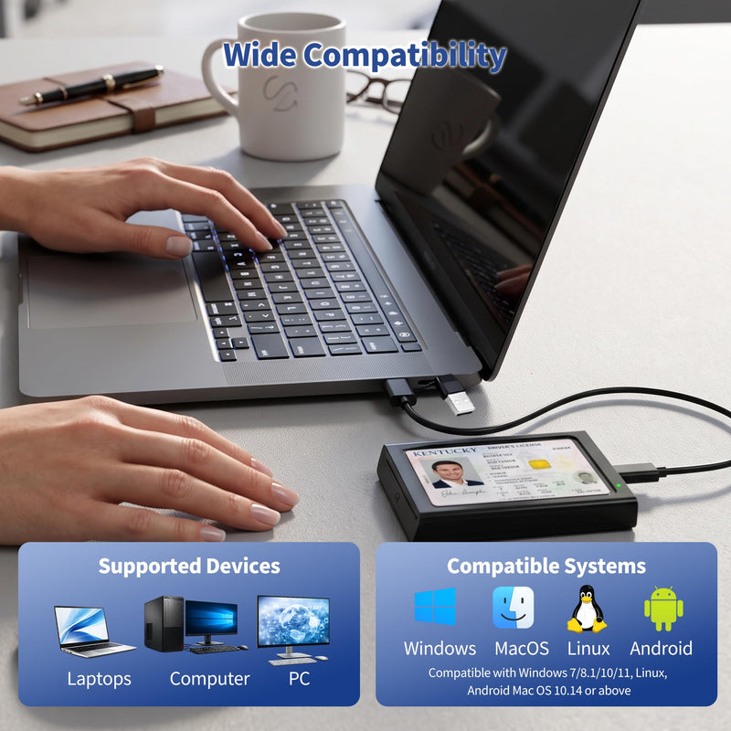NFC Smart Card Reader, Contact & Contactless ID and Bank Chip Card Reader | CAC Reader for DOD Military, 2-in-1 USB-A/USB-C, for Windows/Mac/Android/Linux