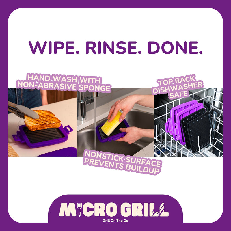 Classic Microwave Sandwich Maker, Microwave Grill, Toaster, 3 Minute Grilled Cheese Sandwich Maker, Thick Silicone Cover, Safe Food Grade, Panini Press, Dishwasher Safe (Purple, Regular) Purple