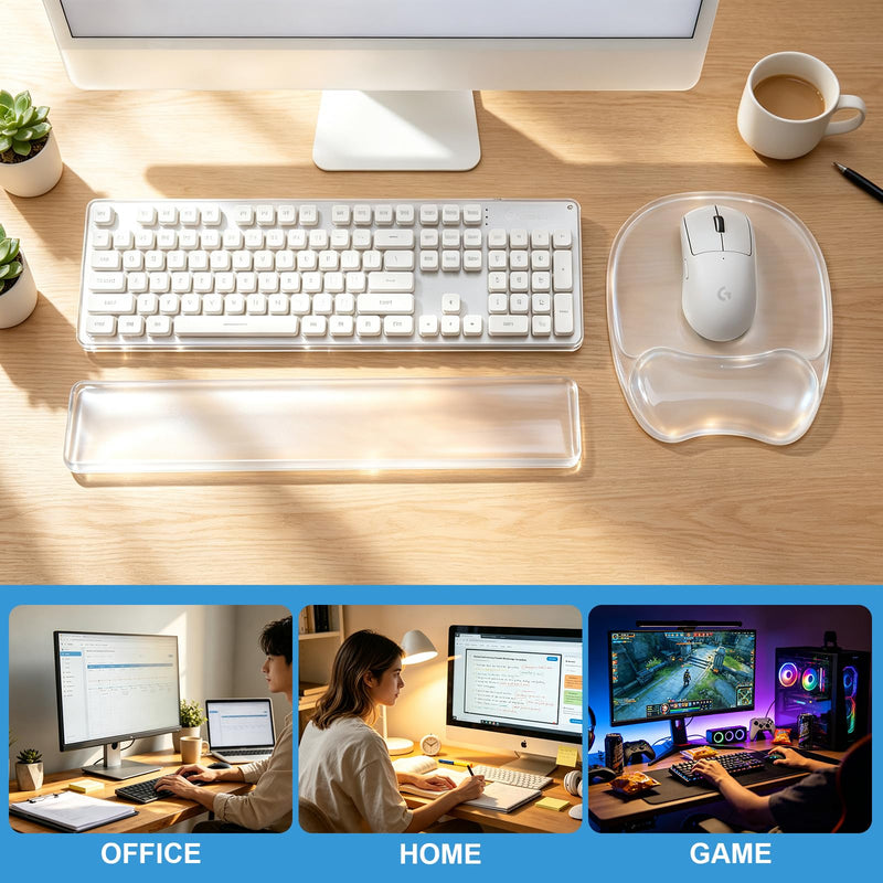 Gel Wrist Rest for Keyboard,Clear Keyboard Wrist Rest and Gel Mouse Pad Set | Ergonomic Gel Wrist Rest,Anti-Slip Keyboard Wrist Support and Mouse Wrist rest for Desktop Relieve Pain(Clear) Clear