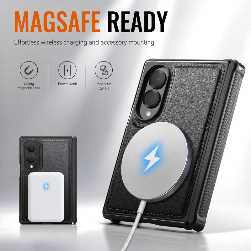 Vinich for Samsung Galaxy Z Fold 8 Magnetic Case Compatible with Magsafe | Durable PU Leather, Slim Fit, Shockproof Protective Phone Cover for Galaxy Z Fold 8 Wide, Black for Galaxy Z Fold 8 - 7.6"