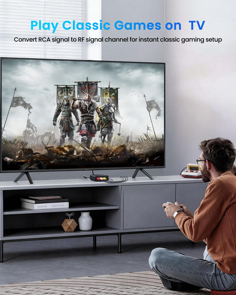 RF Modulator for TV, RCA to RF Coaxial Adapter with 3.3ft RCA Cable | Channel 3/4 Switch for VHS/VCR/DVD Players Game Consoles, Converts AV Composite Video to Analog NTSC (Dark Grey) Dark Grey
