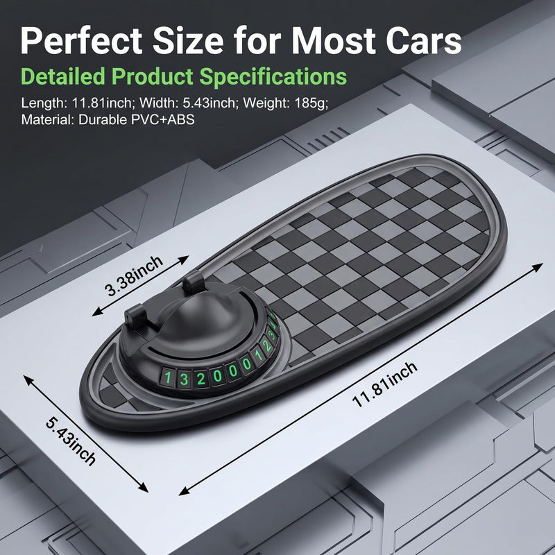 1 PC Car Dashboard Mat, 3-in-1 Anti-Slip Pad with Rotatable Phone Holder and Hidden Parking Number, Dashboard Organizer Accessory, Universal for Most Cars, Trucks, SUVs (Black #1) 1 PC Black #1