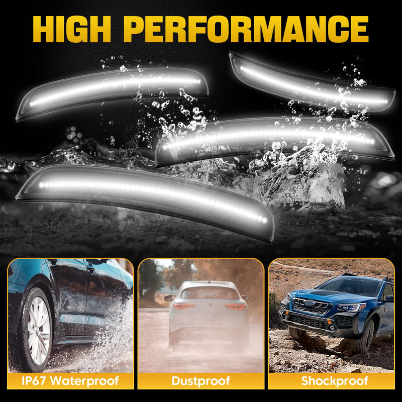  [AUSTRALIA] - White LED Side Marker Lights Compatible with Dodge Charger 2015-2023, Front & Rear Bumper Smoked Lens Reflector Lamps Replace# 68214405AA 68214404AA 68214127AA, 4PCS
