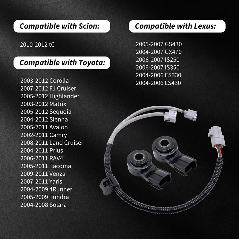 HiSport 89615-B6010 Knock Sensor and Harness Kit - Compatible with Toyota Corolla FJ Cruiser Highlander Matrix Sequoia Sienna Avalon Camry Land RAV4 Tacoma Venza Yaris 4Runner Tundra Solara