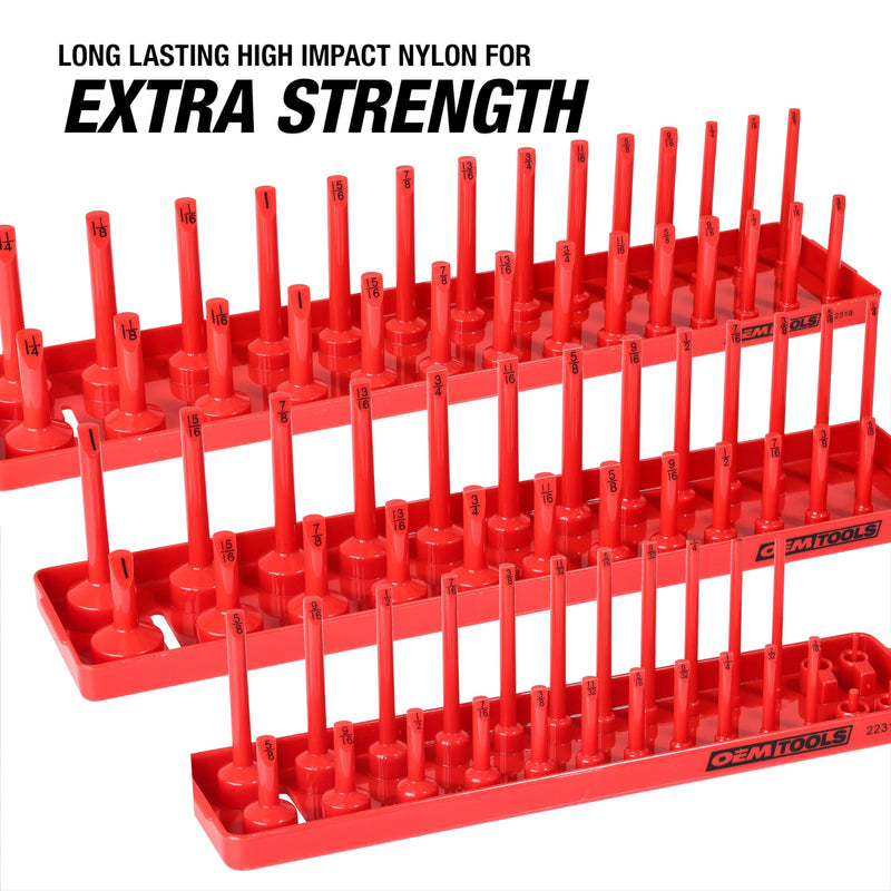 OEMTOOLS 6-Piece Magnetic Socket Organizer Set, Metric & SAE Socket Trays Red and Black