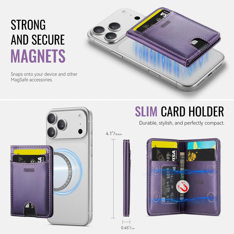 for MagSafe Wallet, 6-8 Card Holder RFID Blocking Minimalist Magnetic Wallet, Men's and Women's Ultra-Thin Leather Desktop Stand Phone Wallet,for Most iPhone Samsung MagSafe Phones and Cases Purple