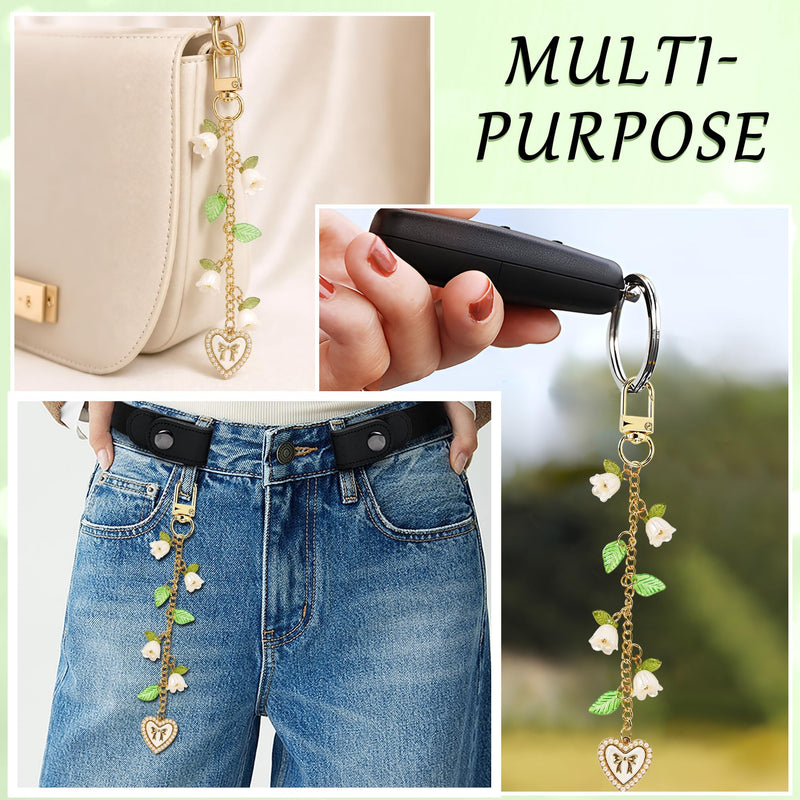 Mantveil E-Reader Charm Chain and Dust Plug Set, Lily of the Valley Flower Pendant Accessories for E-Reader, for Kindle, Nature Lover Gift Gold Lily Valley