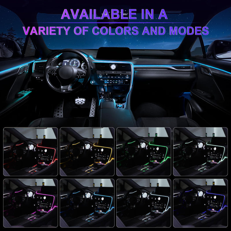 LivTee Smart LED Car Lights Interior with USB Port, LED Strip Fiber Optic Ambient Lighting Car, Wireless App Control, Sync to Music, Car Decorations Interior Accessories Gifts for Women Men, 6 in 1 Fiber Optic Lights(1-to-6)