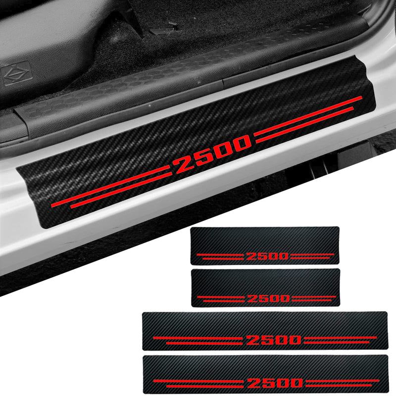 Car Accessories Carbon Fiber Door Sill Scuff Plate Auto Door Entry Guard Scratch Shield for Dodge Ram 2500 2012-2024 Auto Accessories (2500, RED)
