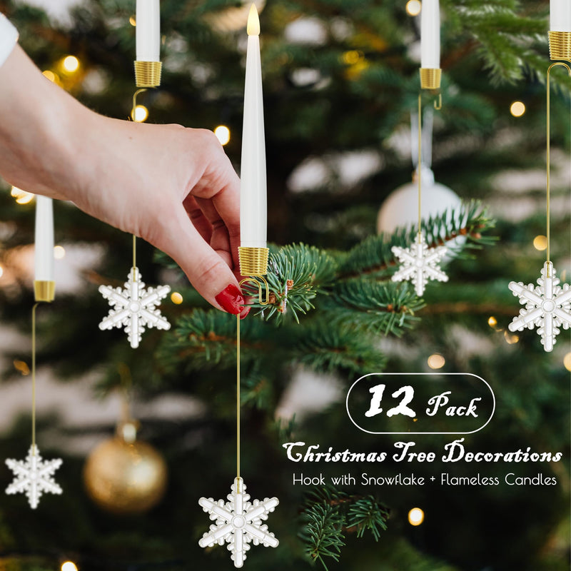 Flameless Christmas Tree Candles with Remote, 12 Pack Battery Operated LED Candles for Christmas Tree Flickering Flame for Xmas Indoor Decor - Acrylic Snowflake