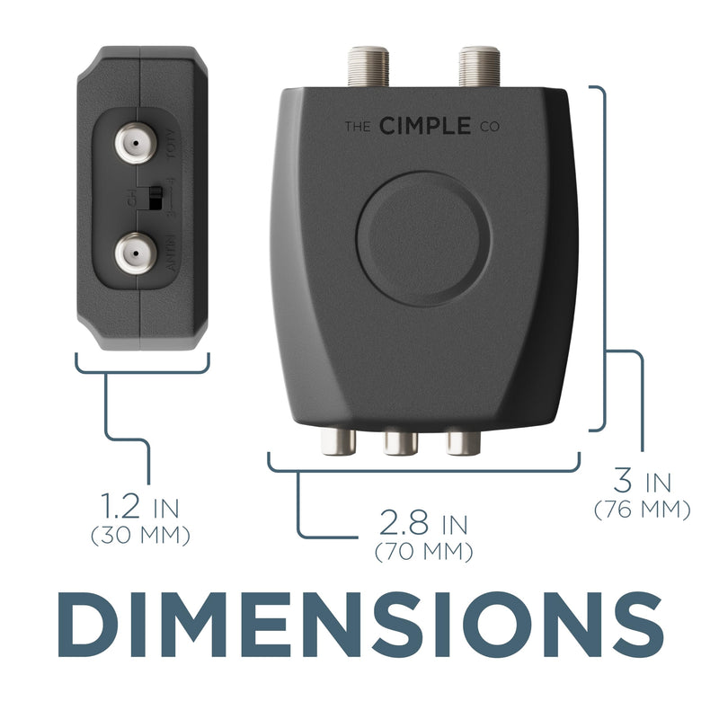 THE CIMPLE CO - RF Modulator, RCA Composite to RF Coaxial Adapter, Converts Standard Definition Signals to Coax, Watch DVD, VHS, Game Consoles on TV, Includes A/V Cable, Does Not Work in Reverse