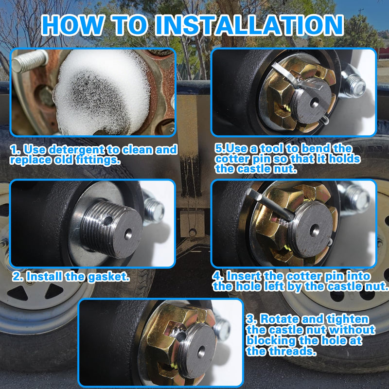 2 Sets 1'' Galvanized Trailer Axle Nut Kits 1'' I D Washers, 2.3'' Long Cotter Pins, 1'' I D Shaft Spindle Nuts for 1'' Trailer Completely Round EZ-Lube Axle 2K to 7K