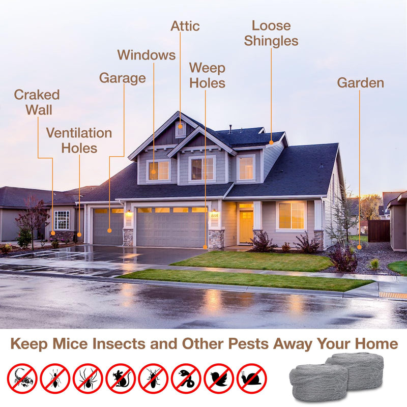 Steel Wool Mice Control - 6 Pcs 2.36"×9.84Ft Steel Wool for Wall Hole/Gap Filler - Best Thing to Get Rid of Mice - Keep Animals Away from Cracks,Siding,Pipeline,Vents in Garden/House/Garage/Kitchen 6PCS