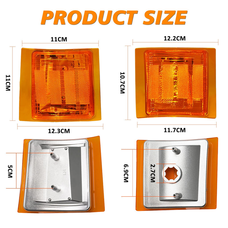  [AUSTRALIA] - Bestview Front Turn Signal Corner Light Replacement,Upper & Lower Side Marker Reflector Lamp Chrome Housing Amber Lens for Chevy C/K C10 1500 2500 3500/Chevy Silverado Tahoe 1994-1998 Pickup TrucK Amber housing