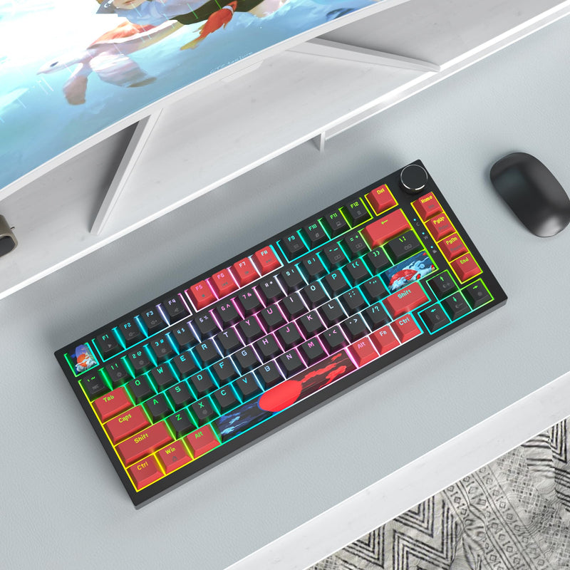 75% Mechanical Gaming Keyboard - Wired Gasket Mount TKL Hot Swappable RGB Backlit Knob for PC Laptop Windows Gamer (Red Black) Red Black