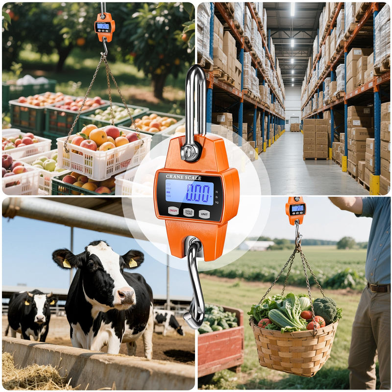 RoMech 660lb Digital Hanging Scale with Cast Aluminum Case, Handheld 300Kg Mini Crane Scale with Hooks for Farm Hunting Fishing Outdoor (Orange) Orange 660lbs