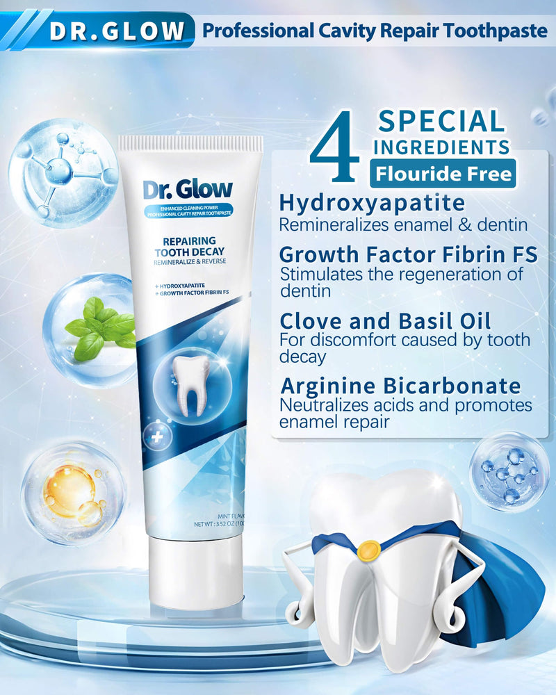 Dr. Glow Adult Cavity Repair Toothpaste, Cavity Reversing Hydroxyapatite Toothpaste, Cavity Filler for Tooth Remineralization, Tooth Decay Treatment Repair, Enamel Repair Cavity Remover, 3.52oz X 2 3.52 Ounce (Pack of 2)