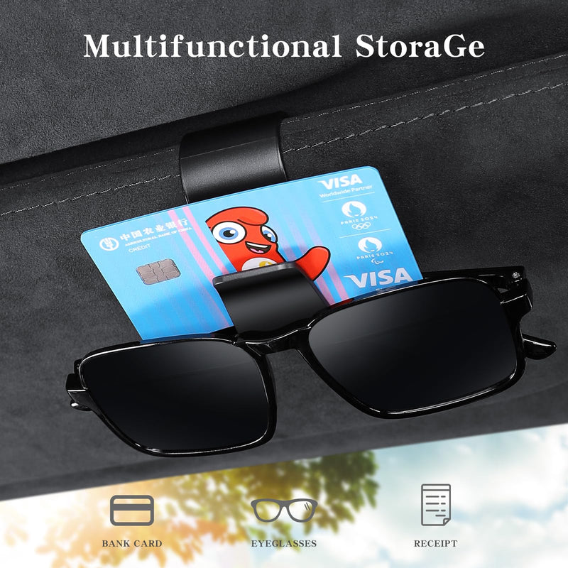 2 Pack 2 in 1 Sunglass Holder for Car Visor Clip Eyeglass Ticket Card Clip on Sunglasses Mount Interior Inside Car Sun Visor auto Trucks Van SUV Accessories Organizer(KAFANLIN Black 2 Pack) KAFANLIN black 2 pack