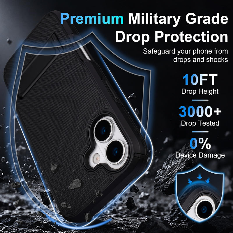 for iPhone 17 Case with Belt Clip Holster, Compatible with MagSafe, Black | with [Credit Card Holder], Heavy Duty Shockproof Drop Protection, Rugged Dual-Layer, Slim iPhone 17 Case with Kickstand