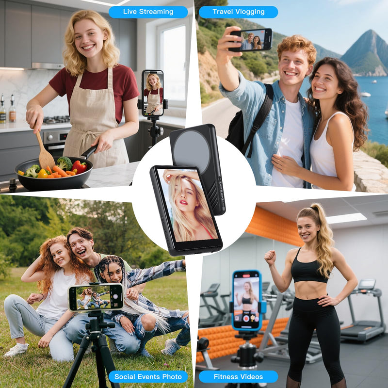 Back Camera Monitor iPhone,Newest Magnetic Phone Vlog Selfie Monitor Screen for Content Creator,Influencer and TikTok,Live Streaming,Compatible with iPhone & Android, Black