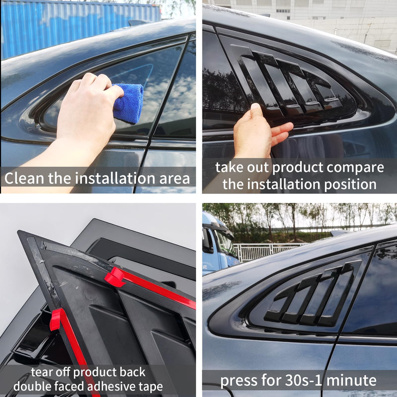 for Chevrolet Chevy Malibu 2016-2024 Rear Side Window Louvers Sport Style Triangular Window Glass Blinds Air Vent Scoop Shades Cover Trim Blinds Auto Exterior ABS Decorate Accessories (Piano Black) Piano black