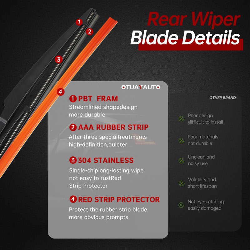 OTUAYAUTO Rear Windshield Wiper Arm Blade Set - Replacement for Toyota RAV4 2019-2023 - Factory Style Back Wiper Cover Accessories Assembly for Rear Window Rear Wiper Arm and Blade