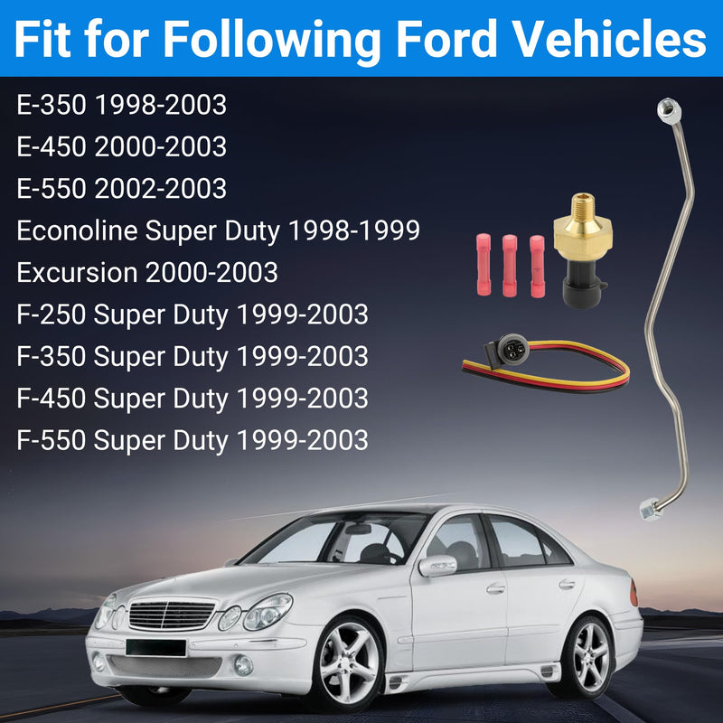 EGR Tube Line + Exhaust Back Pressure Sensor DPFE + wire Harness Connector Combo Set for 1993-2003 F-250 350 450 550 Super Duty, for E-350 450 550 Excursion Econoline Replace 1850353C1 1C3Z9D477AA