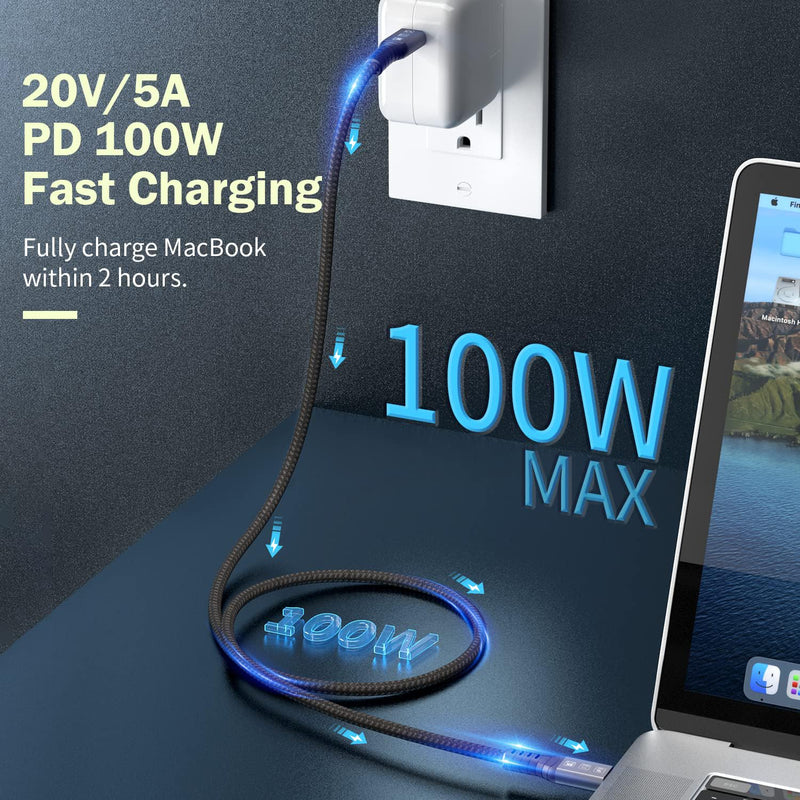 [40Gbps Data Sync] Compatible with Thunderbolt 4 Cable 10 ft Support 100W Fast Charing and 8K/4K Display for Thunderbolt 3/USB4 Monitor, Not Support Docking Stations and Hub 10FT