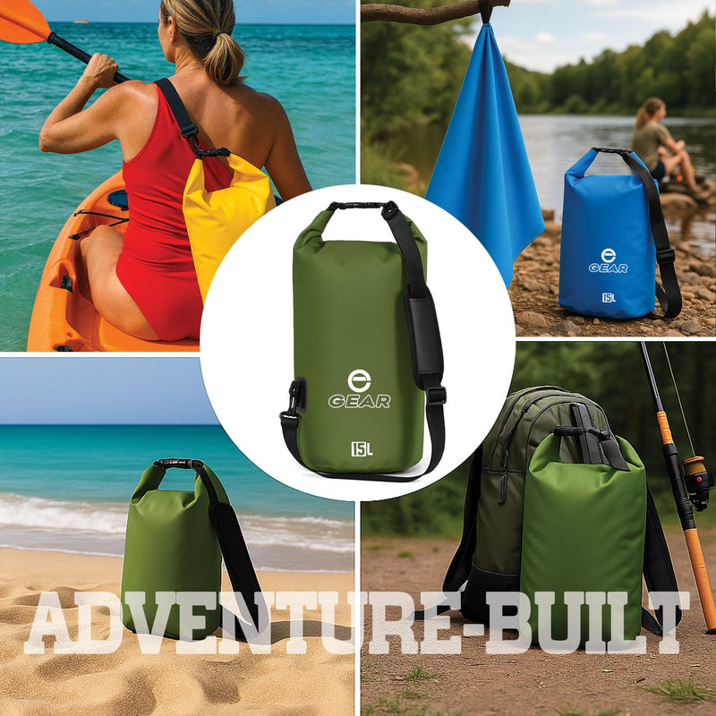 Enthusiast Gear Dry Bag 15L – Waterproof Floating Roll Top Dry Sack for Kayaking, Boating, Camping & Beach – Includes Quick Dry Microfiber Towel (Orange) Orange