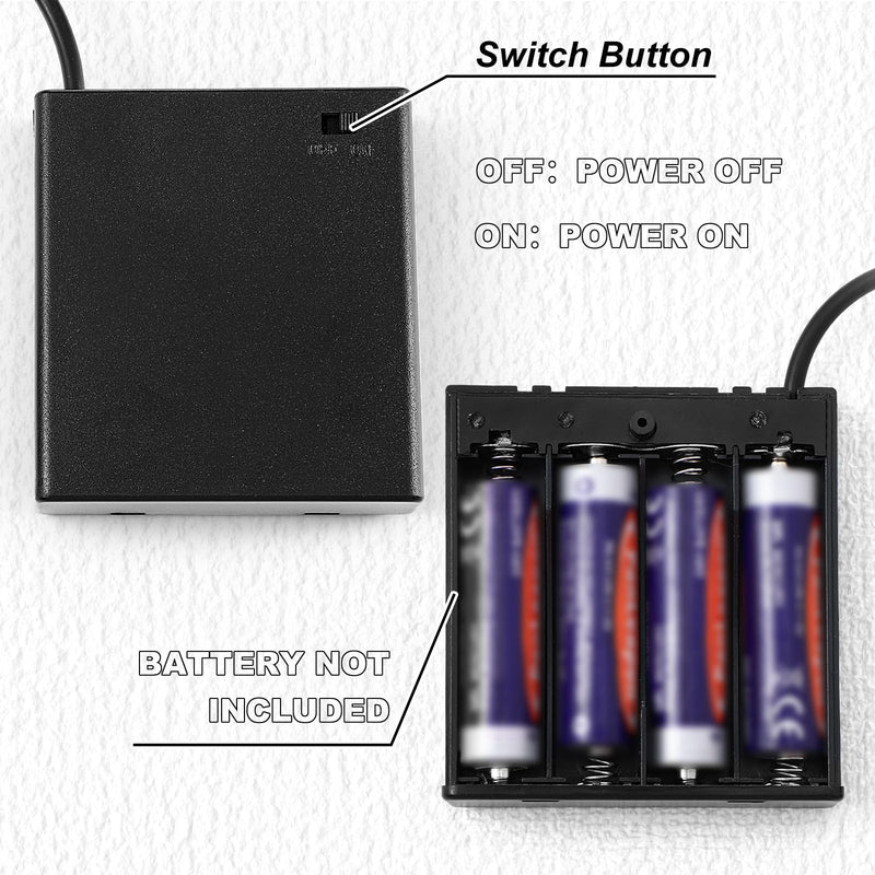 Copkim 12 Pcs USB Battery Pack for LED Lights Portable 5V Battery Pack with Cover for Plug in Lights, 4 AA Holder with Switch for Christmas New Year Neon Signs Outdoor Camping, Black
