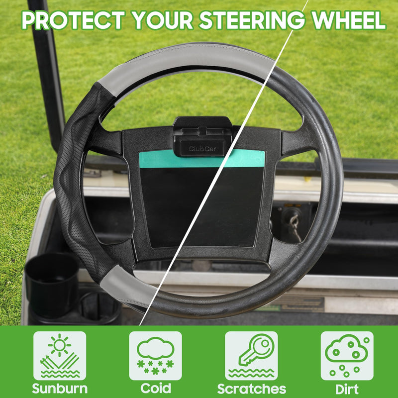 10L0L Golf Cart Steering Wheel Cover for Yamaha G29 & Club Car DS Precedent - 14" Premium Leather Anti-Slip Grip | UV-Resistant & Easy Installation Black+ Gray
