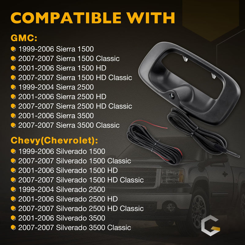 Tailgate Handle with Backup Camera, Pickups Reverse Rear View Backup Camera, Compatible with 1999-2007 Chevy Silverado GMC Sierra 1500 2500 3500, Replaces#15997911 15228539 Tailgate Backup Camera