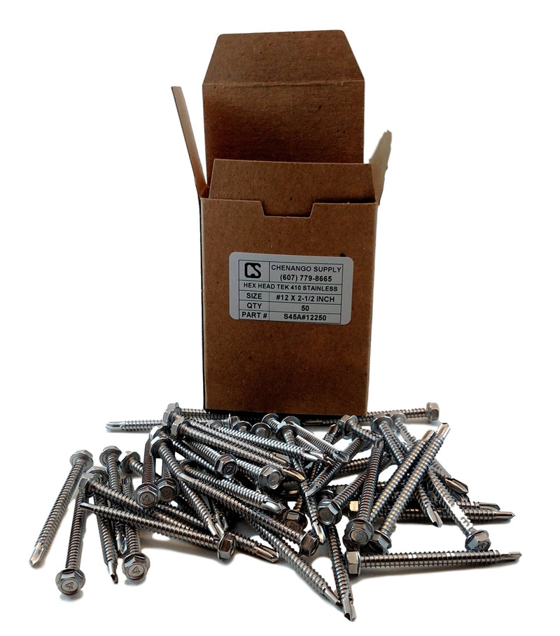 Stainless #12 x 2-1/2" Hex Washer Head Self Drilling Sheet Metal Tek Screws with Drill Point (1/2" to 2-1/2" Lengths in Listing), 50 Pieces (#12 x 2-1/2 INCH) #12 x 2-1/2 INCH