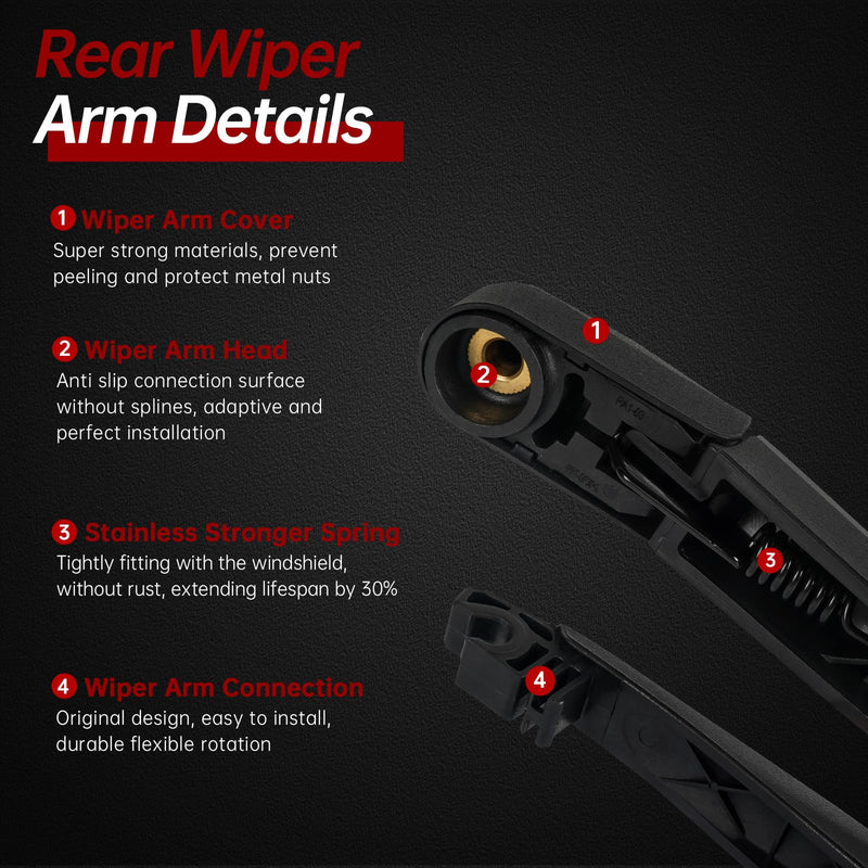 OTUAYAUTO Rear Windshield Wiper Arm Blade Set - Replacement for Mazda CX-5 CX5 2013-2023 - Factory Style Back Wiper Cover Accessories Assembly for Rear Window Rear Wiper Arm and Blade Replacement for Mazda CX5 2013-2023