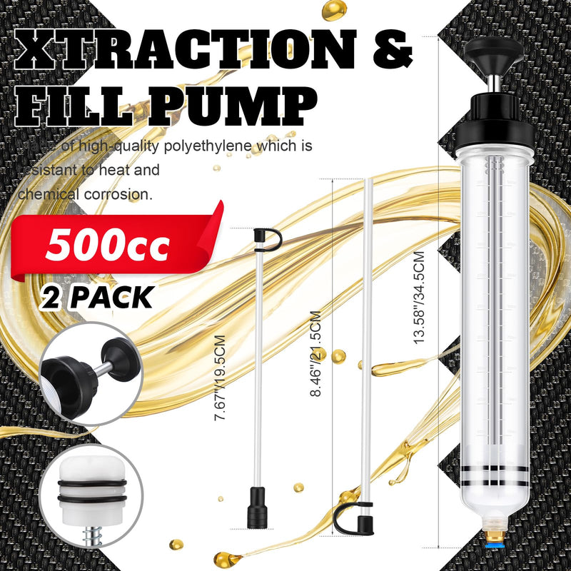 Lothee 2 Pack 500cc Automotive Fluid Extractor Pump Oil Extractor Hand Syringe Pump with Horse Manual Suction Vacuum Fuel Car Transfer for Power Steering, Hydraulic Fluid(Black) Black