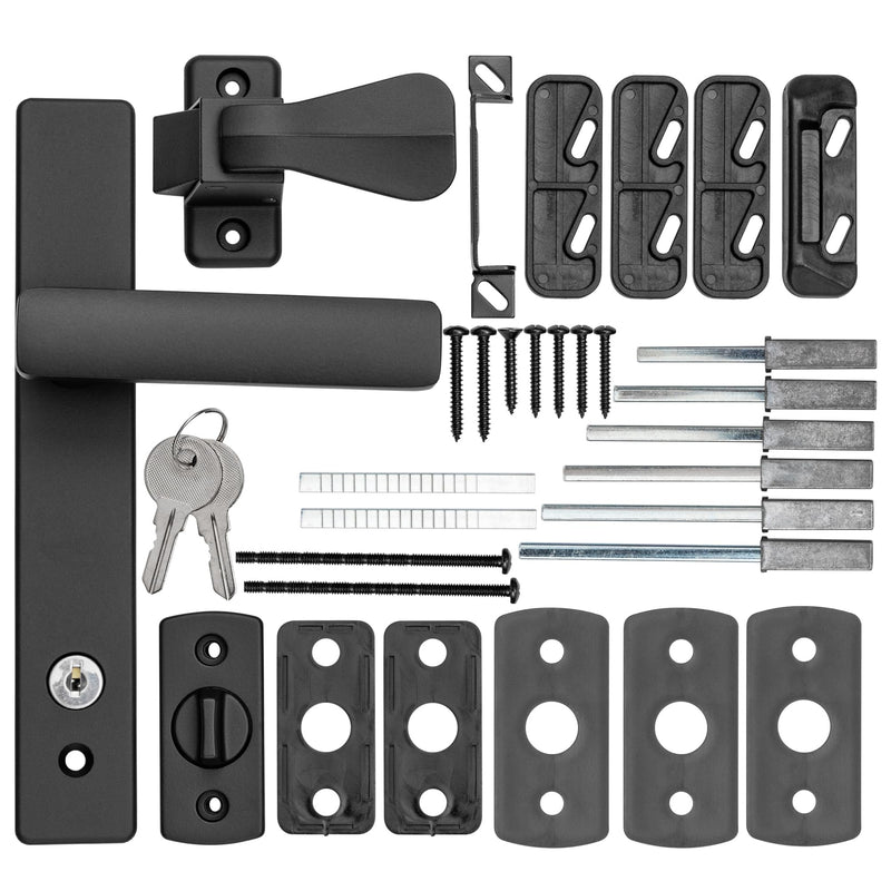 Ideal Security EL Keyed Lever Mount Latch with Deadbolt, Surface Mount Storm Door Handle Replacement, 2 Posts with Tie Down Screw, Matte Black
