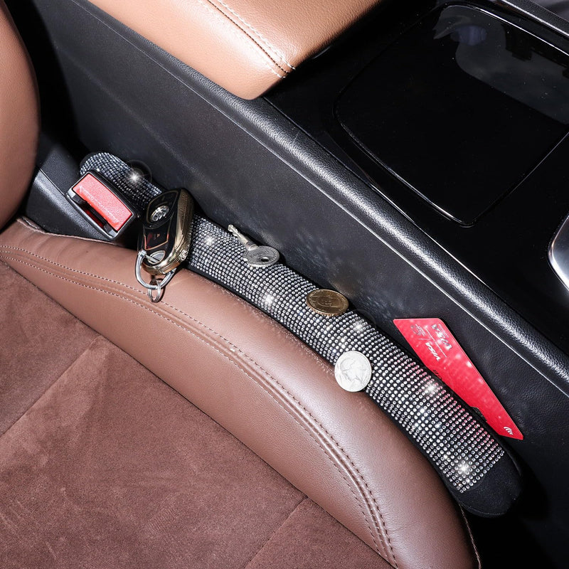 Bling Car Seat Gap Filler Universal Fit for Car SUV Truck, Set of 2 Handmade Crystal Diamond Rhinestone Seat Gap Blocker Bling Car Accessories for Women(Silver) A-Silver