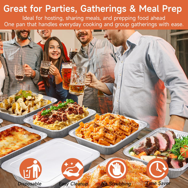 30 Pack 9x13 Aluminum Pans, Disposable Half Size Foil Pans | Heavy Duty Aluminum Foil Pans for Baking,Roasting, Meal Prep, Food Storage, Parties, Catering - Oven, Freezer & Grill Safe 30 PACK