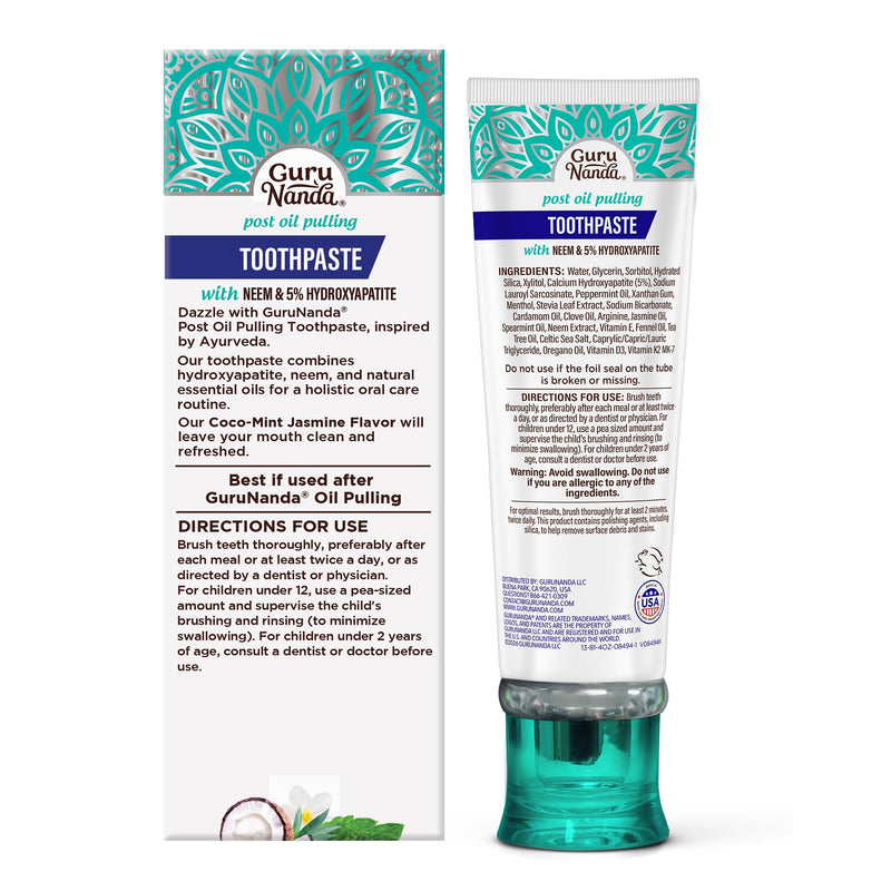 GuruNanda Hydroxyapatite Toothpaste for Whitening with Neem & Xylitol, SLS & Fluoride Free (4 Pack) - Freshens Breath, Fights Plaque - with 2 Toothbrushes, 2 Tongue Scrapers & 2 Tube Squeezers 4.2 Ounce (Pack of 4)