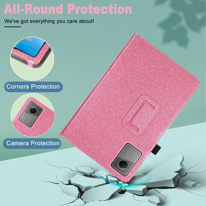 Caweet Case for Lenovo Idea Tab 2025/Motorola Moto Pad 60 Neo/Moto Pad 2026 11 Inch - Premium Leather Folio Protective Stand Cover with Auto Sleep/Wake, Glitter Pink