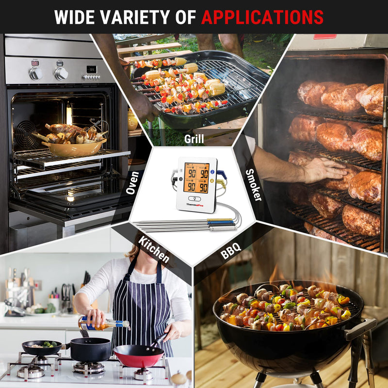 ThermoPro TP25 650FT Wireless Meat Thermometer with 4 Probes, Bluetooth Meat Thermometer for Cooking, BBQ Oven Food Smoker Thermometer Rechargeable White
