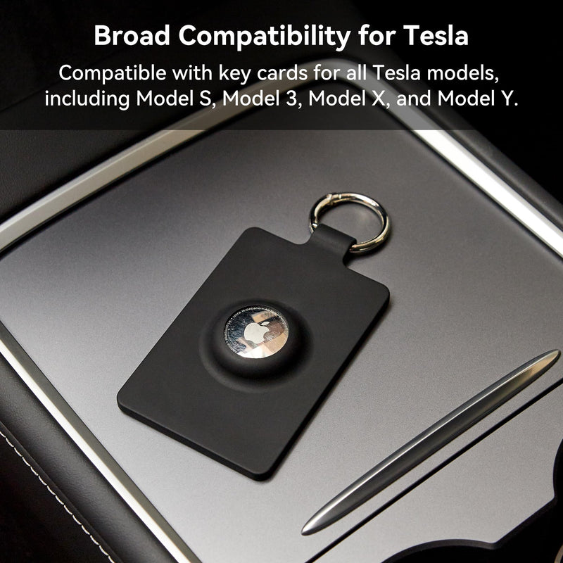 Card Holder for Tesla Key Card with Apple AirTag 1st & 2nd Generation | Silicone Case With Keychain Rings,Cover for Tesla Model 3 Y S X,2 Pack, Black & Light Pink