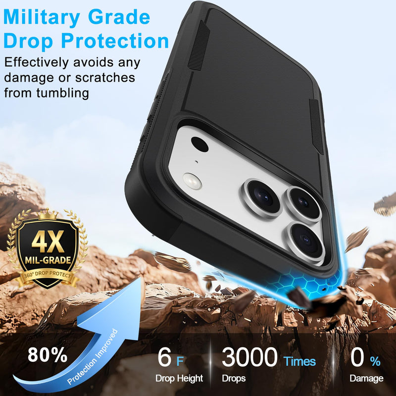 2 in 1 Case for iPhone 17 Pro Max with Belt Clip Defender, Heavy Duty Shockproof Holster with 360 Rotating Kickstand, (6.9" Black)