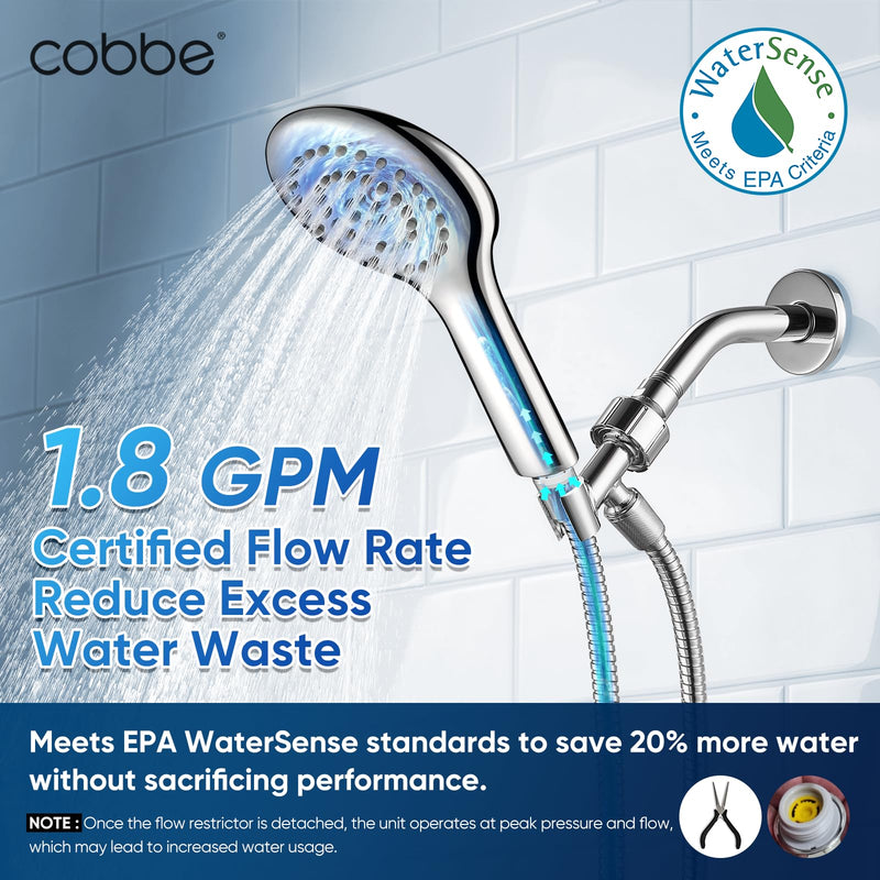 Cobbe All Metal Shower Head with Handheld - Solid Stainless Steel High Pressure Showerhead & Spray Wand Combo, Heavy Duty Leak-Proof Design, Water Saving Eco-Flow (Mirror Polished) Chrome