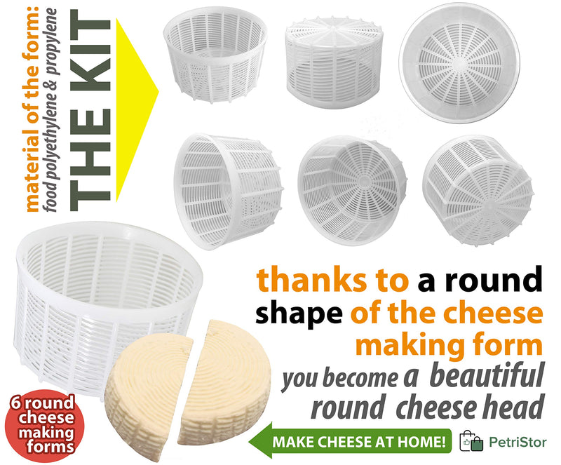 6 pcs Soft Cheese Mold for Cheese Making 1.25QT - Small Cheese Mold - Homemade Cheese Making Supplies - Cream Cheese Form Mold - Molde Para Queso Fresco Casero - Feta Ricotta Cheese Making Basket