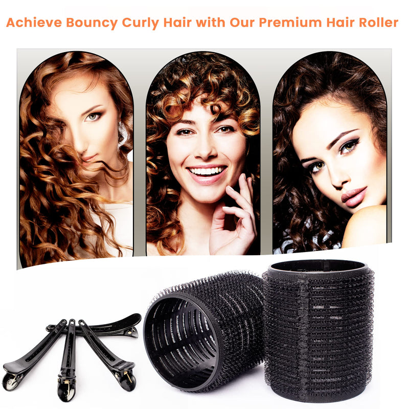  [AUSTRALIA] - MIRZIAN33 Pcs Jumbo Hair Rollers Set - 18 Heatless Self Grip Curlers, 15 Duckbill Clips, (6x 66mm,6x 50mm,6x 44mm) Black Curlers Long Hair,No Heat (Jumbo set), 33.0 count, Pack of 1