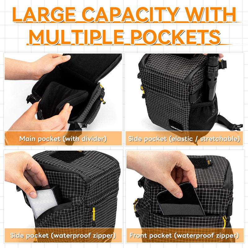 HIKEMAN Shoulder Bag Case for Camera - Outdoor Waterproof Shockproof Camera Bag,Detachable Strap for Daily Use,Travel,Cycling Climbing(Black) Black