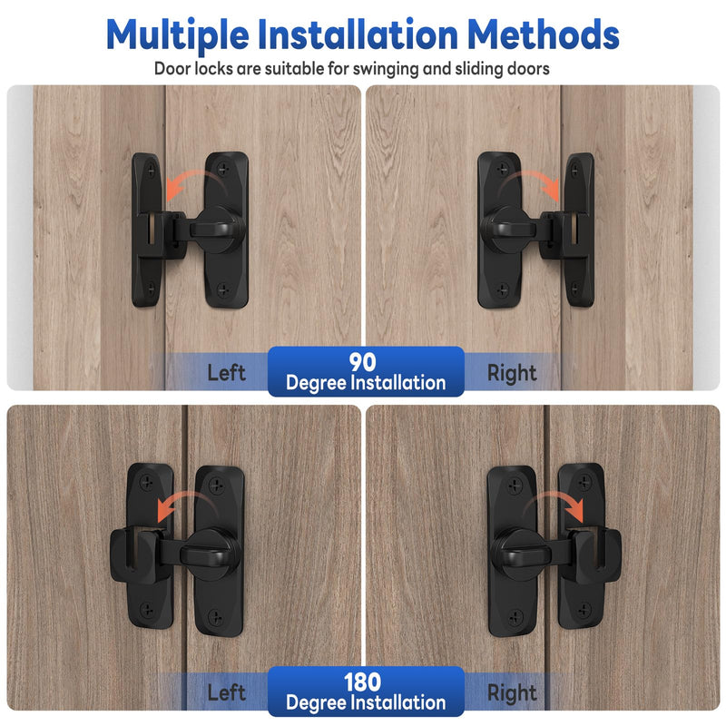 90/180 Degree Barn Door Locks and Latches, Safety Aluminum Hardware Sliding Door Latch, Small Flip Locks for Barn, Bathroom, Cabinet, Garden, Window (Black-4PCS) Black-4PCS
