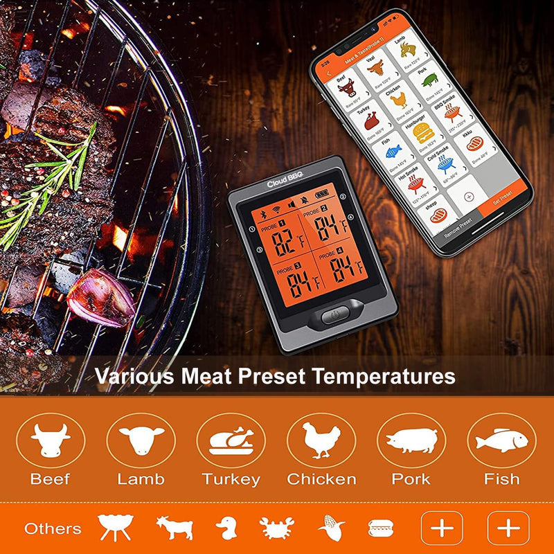 500FT Digital Meat Thermometer with Multy Probes Bluetooth Kitchen Thermometer for Smoker Grilling Oven (FS66N)